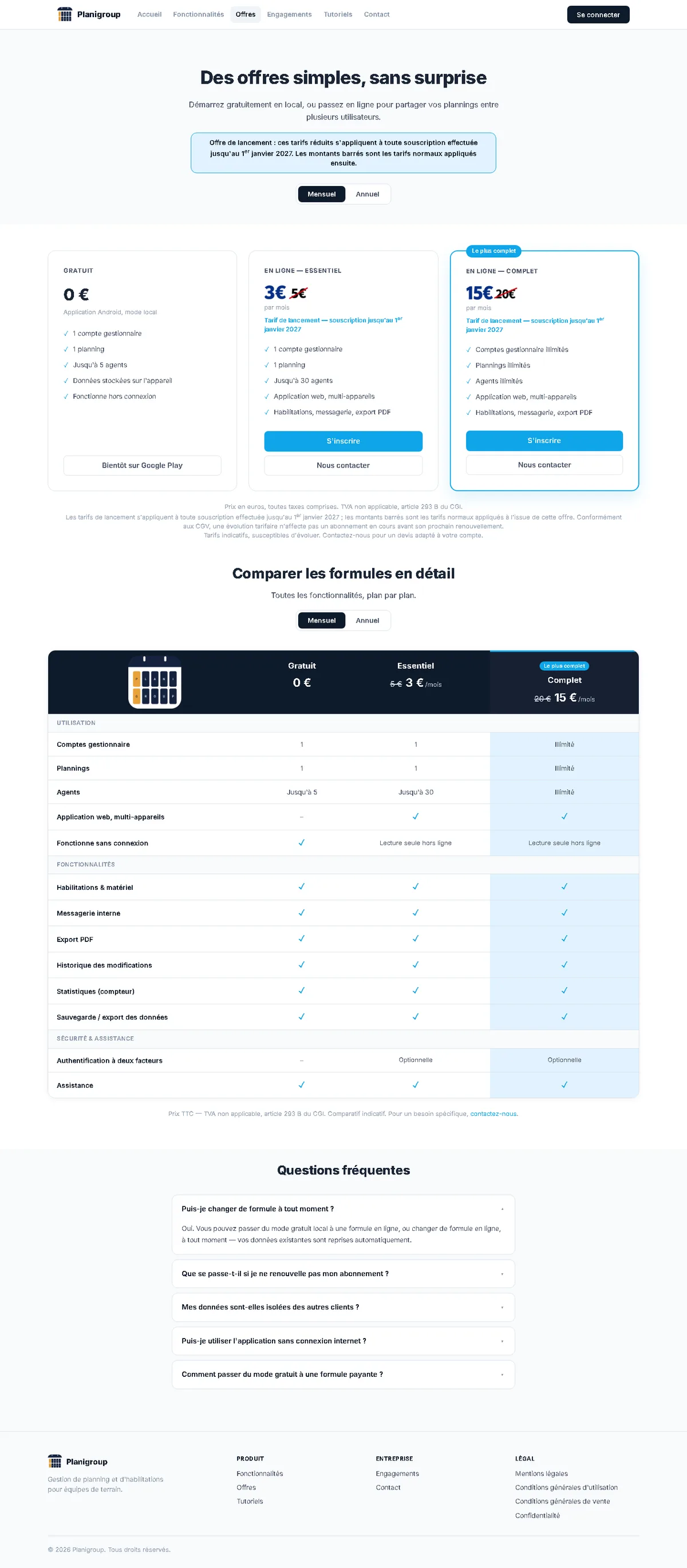 Page des offres Planigroup
