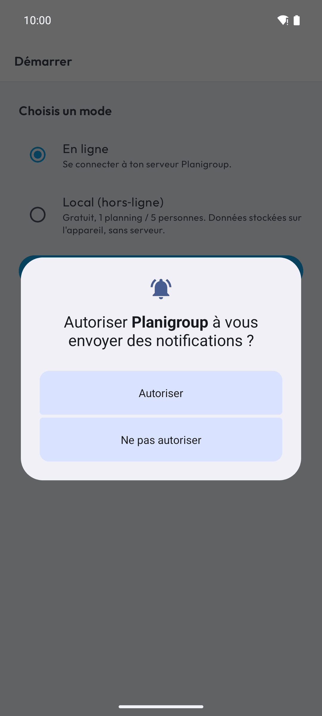 Demande d'autorisation d'envoi de notifications