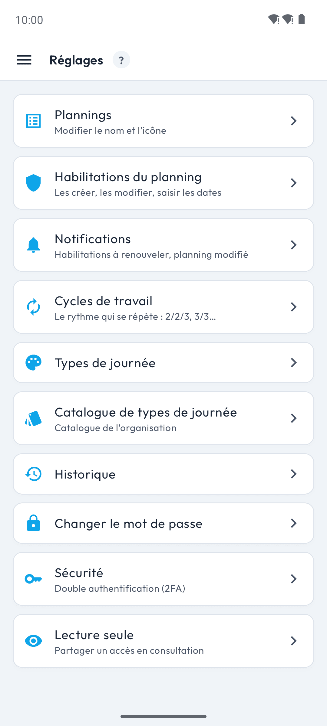 Page Réglages de l'application en mode en ligne